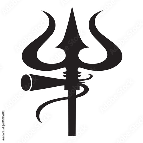 Iconic black silhouette of the trishul or trident a sacred hindu symbol representing the divine trinity and power often associated with lord shiva
