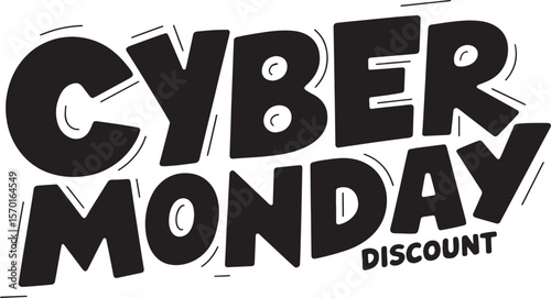 CYBER MONDAY Hand-drawn Style text Graphic black silhouette vector, Simple silhouette Design vector icon with Transparent background. A bold, stylized font text, Perfect for Sales Promotions