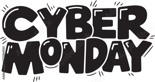 CYBER MONDAY Hand-drawn Style text Graphic black silhouette vector, Simple silhouette Design vector icon with Transparent background. A bold, stylized font text, Perfect for Sales Promotions