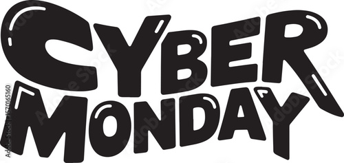 CYBER MONDAY Hand-drawn Style text Graphic black silhouette vector, Simple silhouette Design vector icon with Transparent background. A bold, stylized font text, Perfect for Sales Promotions