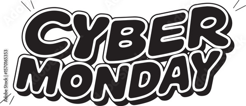 CYBER MONDAY Hand-drawn Style text Graphic black silhouette vector, Simple silhouette Design vector icon with Transparent background. A bold, stylized font text, Perfect for Sales Promotions