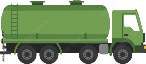 Green water tanker truck vector side view for industrial and transport design use