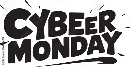 CYBER MONDAY Hand-drawn Style text Graphic black silhouette vector, Simple silhouette Design vector icon with Transparent background. A bold, stylized font text, Perfect for Sales Promotions