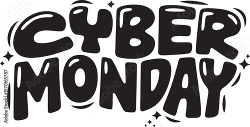 CYBER MONDAY Hand-drawn Style text Graphic black silhouette vector, Simple silhouette Design vector icon with Transparent background. A bold, stylized font text, Perfect for Sales Promotions
