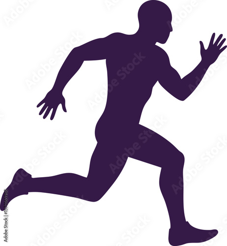 Silhouette of male runner sprinting fast in athletic motion vector design for sports and fitness activities