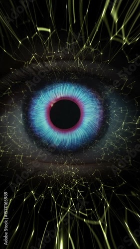 Eye with digital interface in the back concept of modern virtual reality vertical video