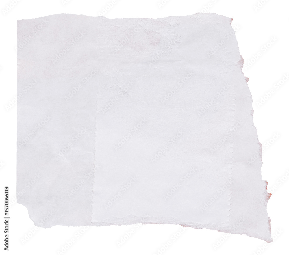 Fototapeta premium Piece of white torn paper with tear edge isolated on white background, decorative collage element