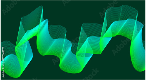 Abstract Wave Background Design Green Cyan Gradient Color Stylized Lines Art Vector Illustration