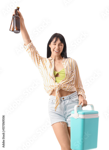 Young woman with portable f...