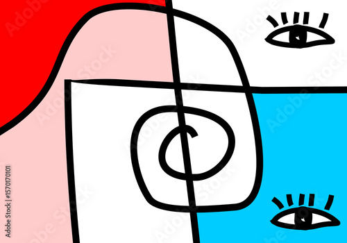 modern cubism illustration of abstract human faces merged into one composition.