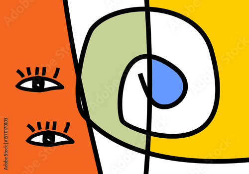 modern cubism illustration of abstract human faces merged into one composition.