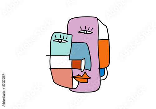 A modern cubist artwork featuring an abstract human face constructed from colorful geometric shapes.