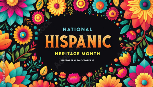 Vibrant floral border celebrating hispanic heritage month vibrant colors celebration