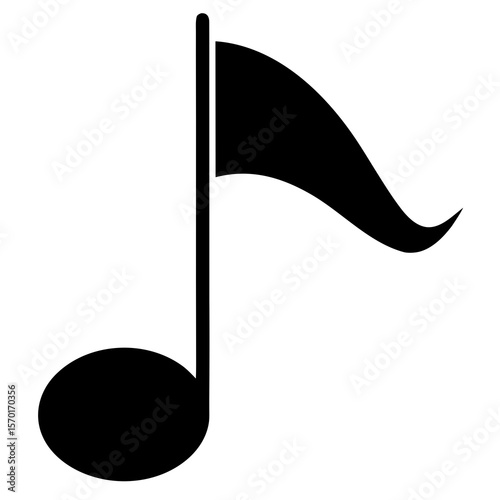 Black musical eighth note with curved flag symbol