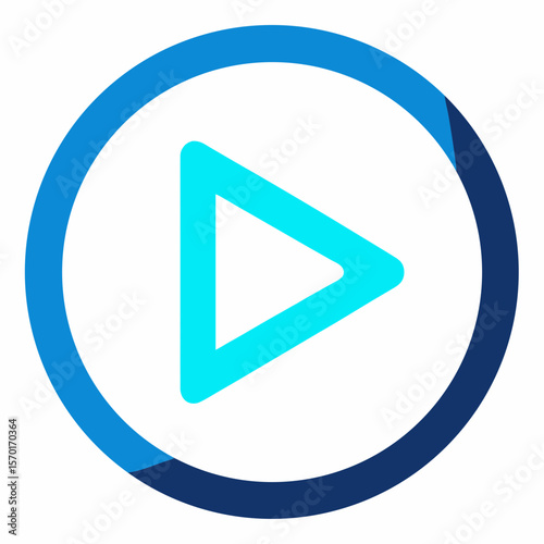 Blue circle play button icon triangle cyan