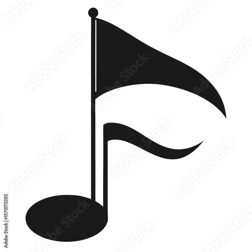 Black musical note with curved flag symbol white