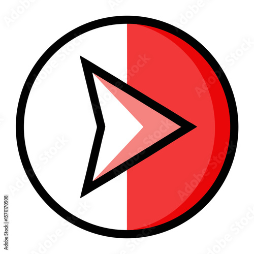 Red white triangle play button icon vector