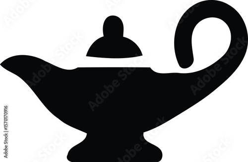 Aladdin magic genie lamp vector illustration, editable icon. Magic genie lamp vintage engraving style vector illustration icon