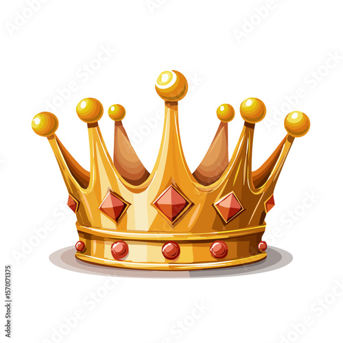 Cartoon Illustration of a Golden Crown with Red Gems on Black Background