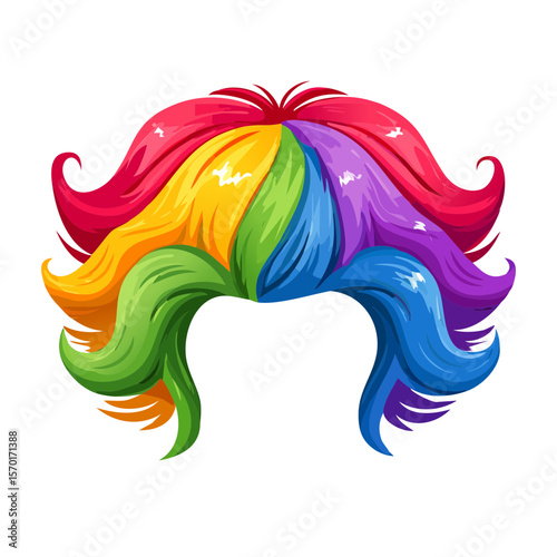 Colorful cartoon wig illustration festive rainbow hair accessory bright costume headwear design party fun wig