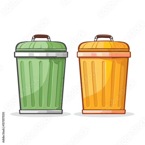 Green and Yellow Trash Cans Recycle Bins Waste Disposal Containers Garbage Receptacles
