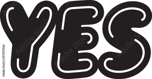 YES Hand-drawn Style text Graphic black silhouette vector, Simple silhouette Design vector icon with Transparent background. A bold, stylized font text.