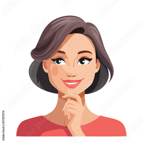 Confident woman illustration portrait with thoughtful expression hand on chin business vector success businesswoman