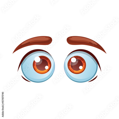 Cartoon eyes illustration big brown pupils light blue white cartoon style eyebrows isolated black background