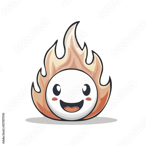 Cute Cartoon Fire Character with Happy Expression Mascot Illustration for Games or Stickers Design