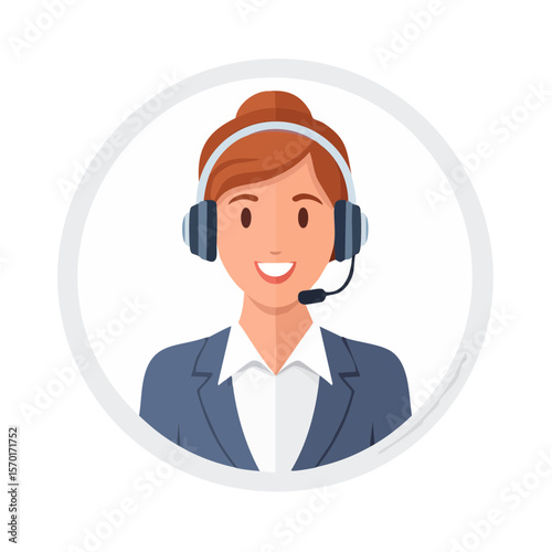 Smiling Woman with Headset Avatar Icon for Customer Service, Call Center Support