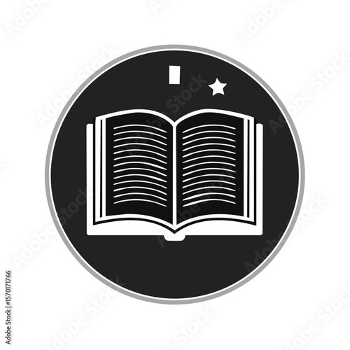Open book icon graphic with star knowledge symbol on dark background learning literacy education vector illustration