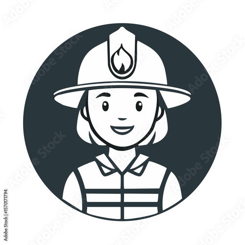 Female Firefighter Cartoon Icon Uniform Safety Hat Smiling Emergency Service Vector