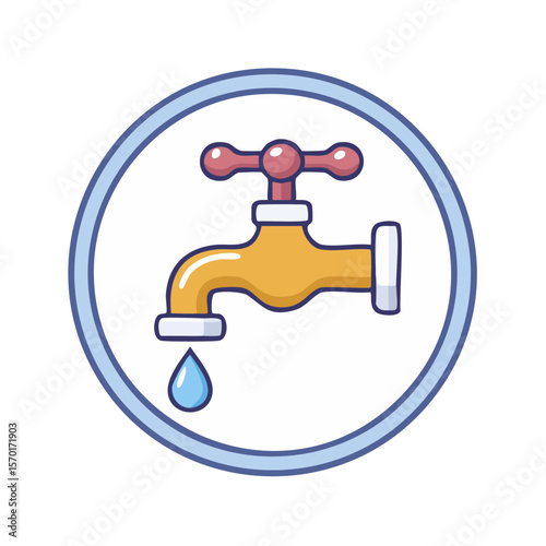 Illustration of dripping faucet within a circle water conservation themed art