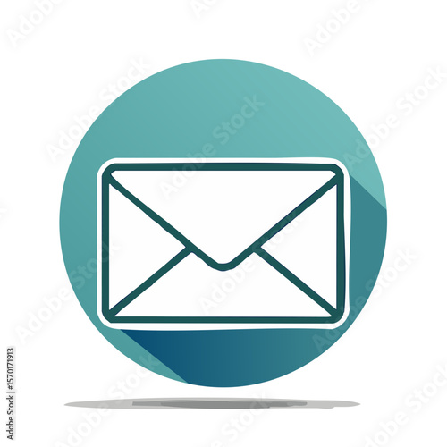 Envelope graphic with long shadow. Communication concept icon with teal background for mail and postal delivery needs.