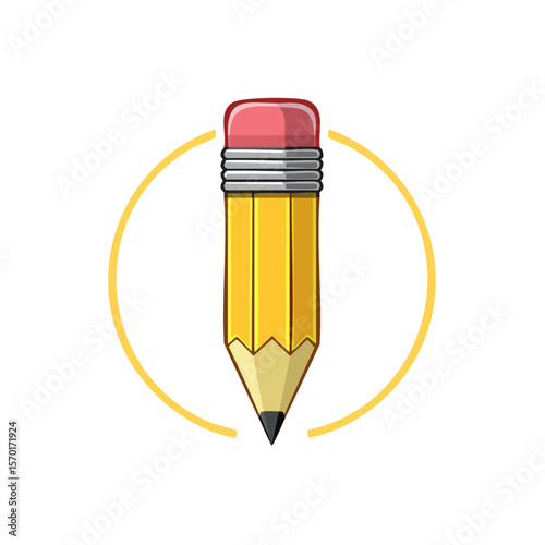 Yellow pencil design illustration for art supply or education concept in circle shape, on solid background