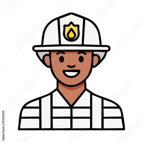 Smiling Firefighter Illustration with Helmet and Uniform for Public Service Safety