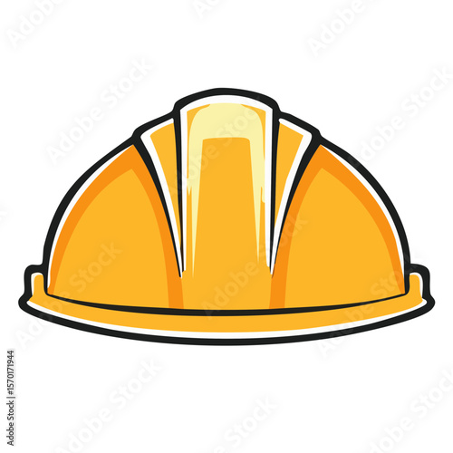 Yellow safety helmet hard hat for construction workers builder protective gear equipment icon style vector illustration isolated on black background