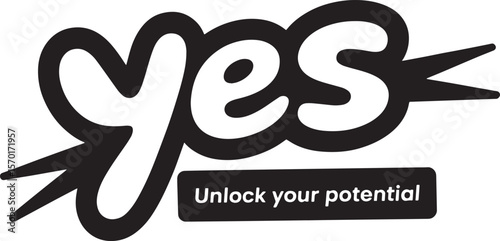 YES Hand-drawn Style text Graphic black silhouette vector, Simple silhouette Design vector icon with Transparent background. A bold, stylized font text.