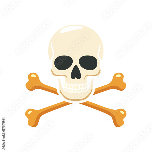 Cartoon skull and crossbones symbol on black. Danger, poison, pirate icon.