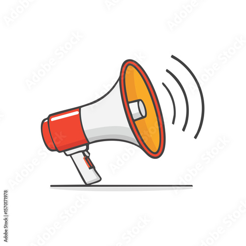 Cartoon megaphone illustration sound waves announcing promoting speaking