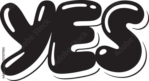 YES Hand-drawn Style text Graphic black silhouette vector, Simple silhouette Design vector icon with Transparent background. A bold, stylized font text.