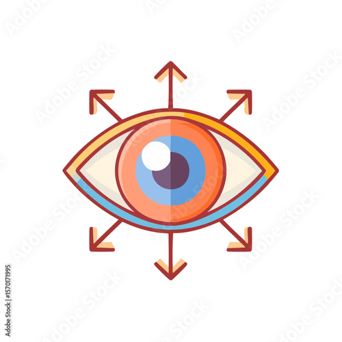 Stylized eye surrounded by pointing arrows concept for vision awareness directions choices illustration graphic element