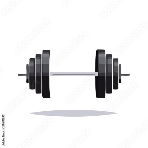 Illustration of a Weightlifting Barbell with Shadow Isolated on Black Background
