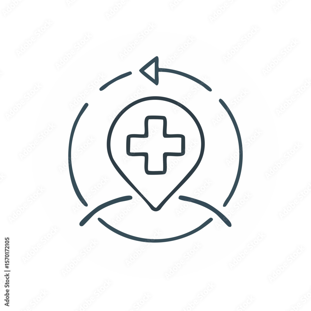 Healthcare location marker illustration emergency access point and service network in modern style for medical needs and assistance navigation Healthcare location marker illustration emergency access point and service network in modern style for medical needs and assistance navigation