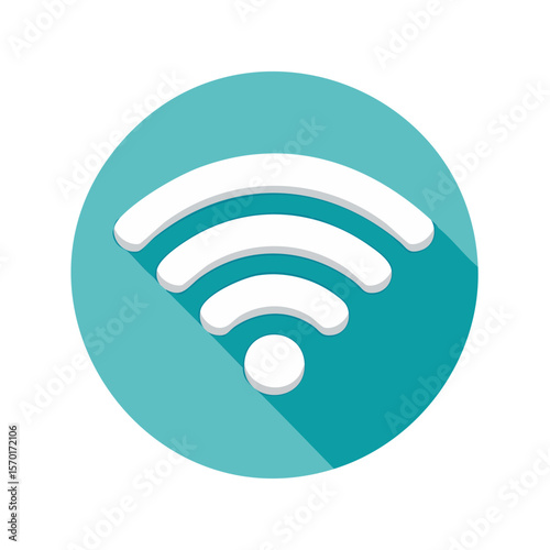 Wireless Internet Connection Icon Graphic on Teal Circle, White Symbol with Shadow