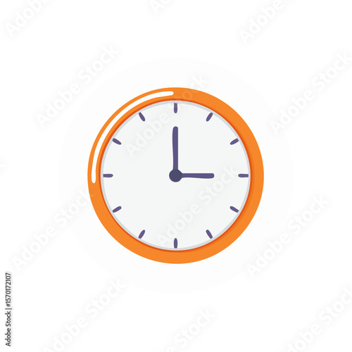 Cartoon clock with orange frame showing the time, white background, time management concept