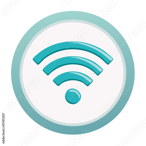 Wireless internet connection icon signal strength and WiFi network access technology concept, turquoise on white circular design.