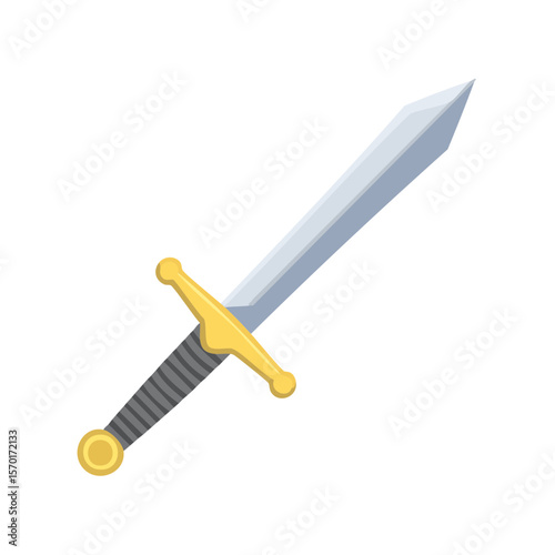 Cartoon Sword Illustration Gold Hilt Silver Blade Medieval Weaponry Fantasy Graphic Heroic Steel Sharp Isolated