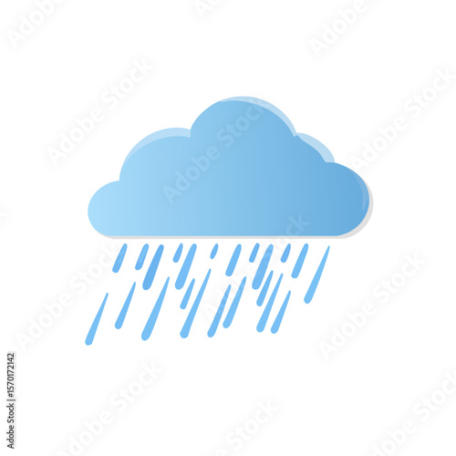 Weather icon with rain falling from blue cloud on black background, simple design.