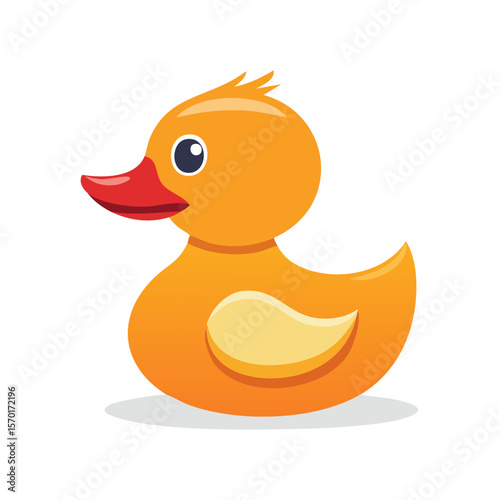 Cartoon yellow rubber duck bath toy with red beak floating on black background